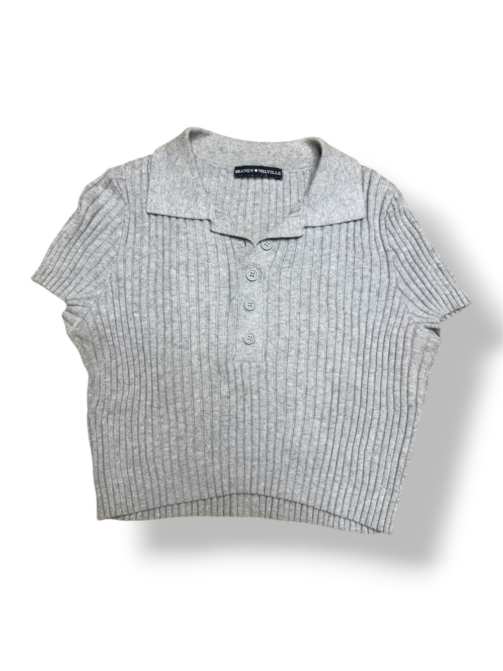 Brandy Melville Light Gray Ribbed Polo Crop Top